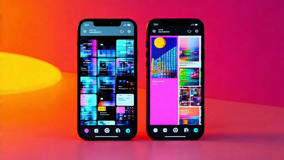 Two phones side by side comparing social media feeds